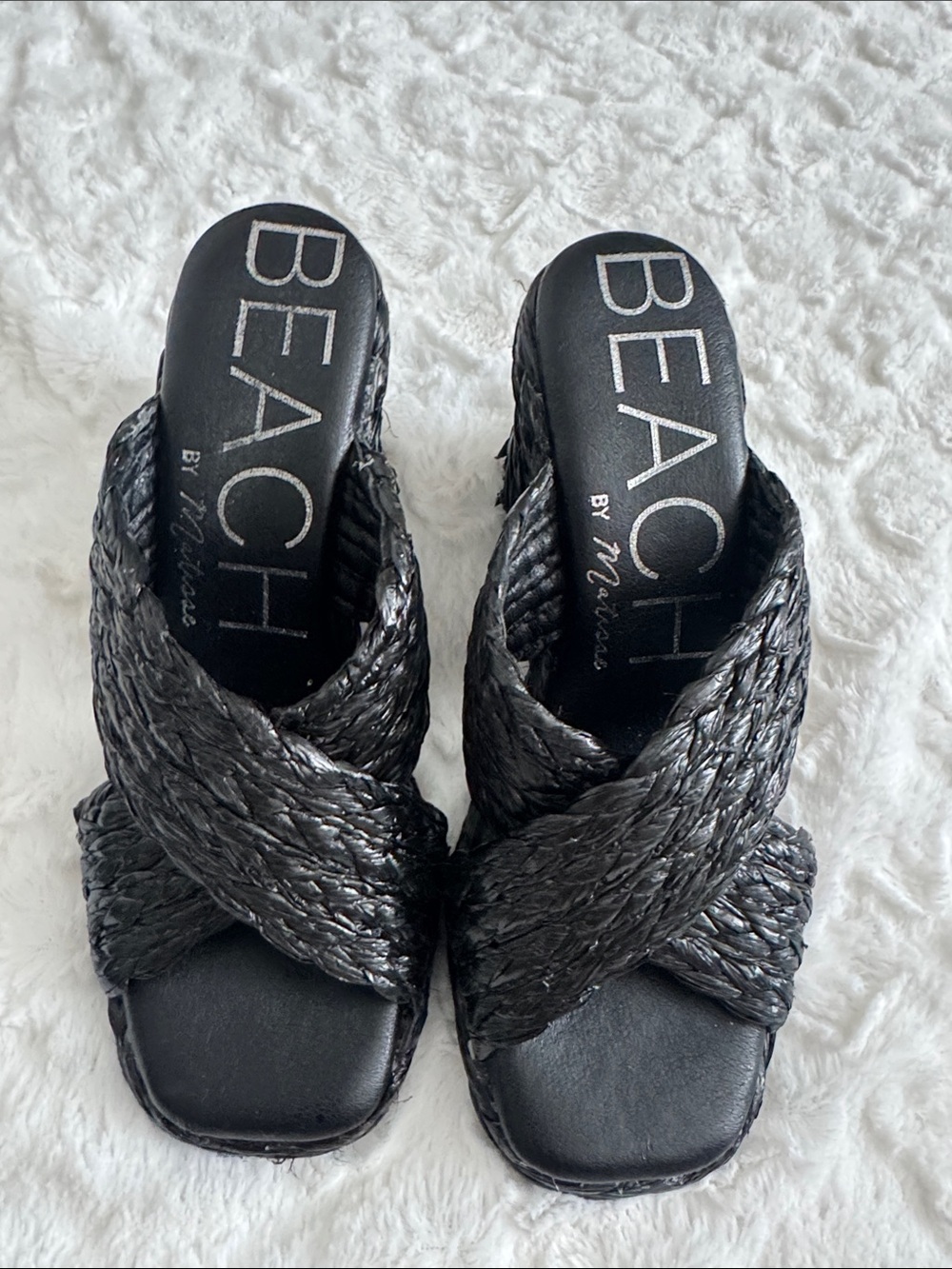Beach by Matisse Black Braided Slide Wedge Sandals